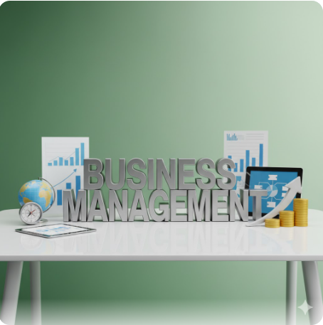Illustration showing key business management strategies, including planning, leadership, and growth-focused decision-making.