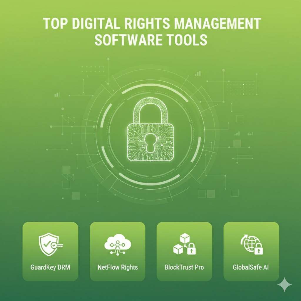 A dashboard showing DRM controls, encrypted files, and access settings, representing top digital rights management software tools.