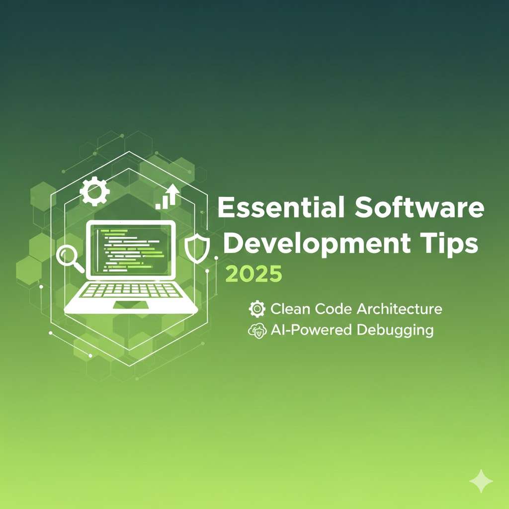Essential software development tips for 2025 covering coding best practices, productivity methods, testing, and modern tools.