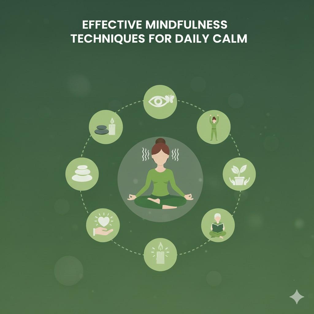 A person practicing mindfulness with breathing exercises in a peaceful setting, representing effective mindfulness techniques for daily calm.