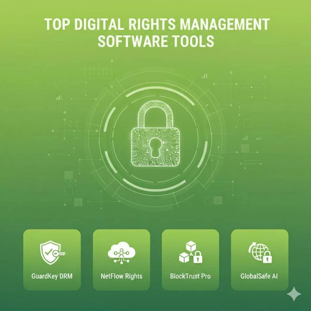 A dashboard showing DRM controls, encrypted files, and access settings, representing top digital rights management software tools.